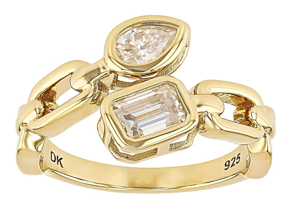 Anillo bypass Moissanita 1.01cttw plata con Baño de Oro