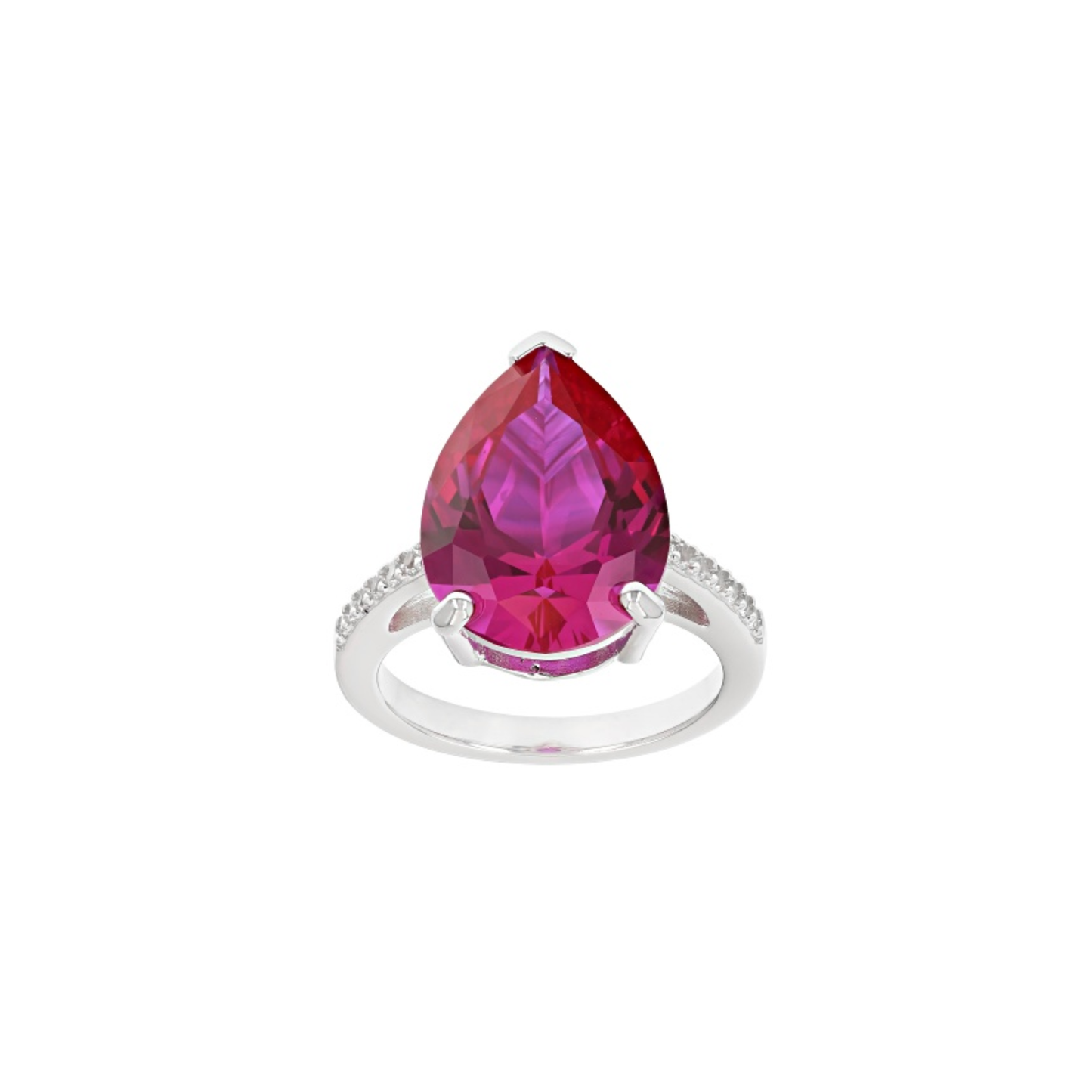 Anillo con Zafiro Rosa en Forma de Pera en Baño de Rodio sobre Plata Esterlina (9.85 cttw)