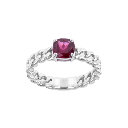 Anillo con Granate Rodolita en Corte Cojín en Baño de Rodio sobre Plata Esterlina (0.89 cttw)