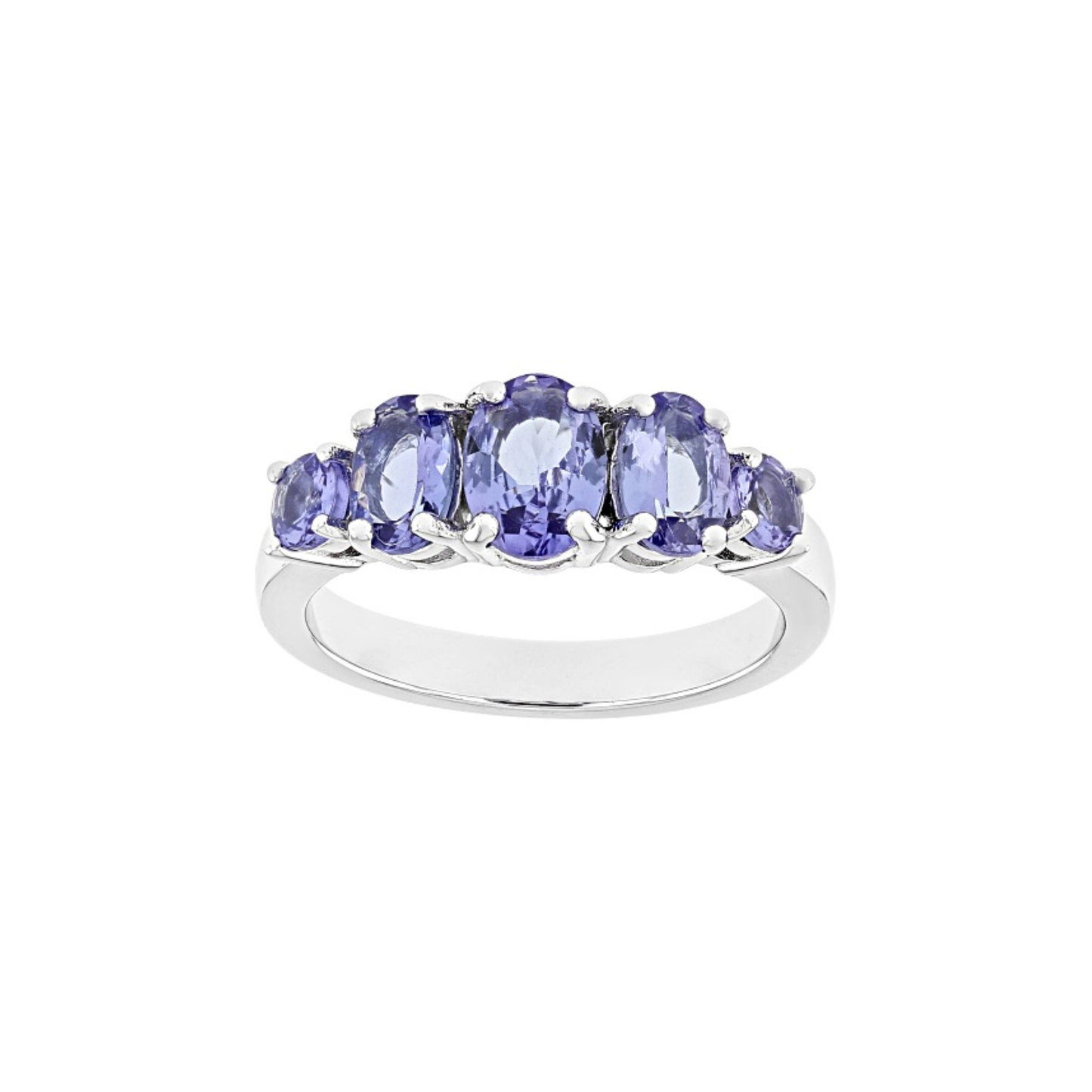 Anillo con Tanzanita Oval y Redonda en Baño de Rodio sobre Plata Esterlina (1.49 cttw)