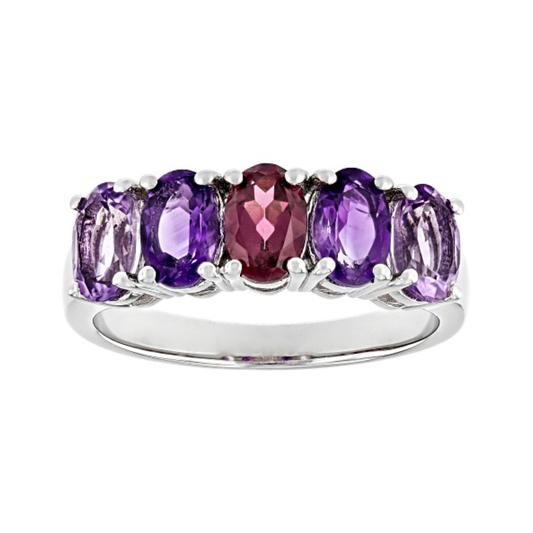 Anillo Granate Rodolita Morado y amatista, En Plata con baño de platino, 1.99 cttw