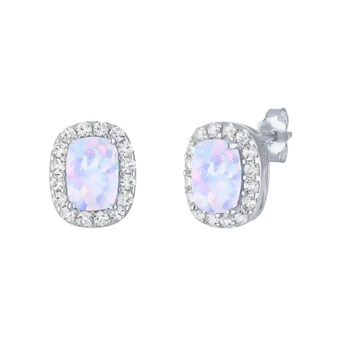 Aretes tipo stud con piedra de Laboratorio y zafiros blancos de laboratorio en Plata