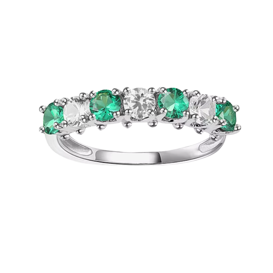 Anillo con Zafiros Azules y Blancos de Laboratorio en Plata