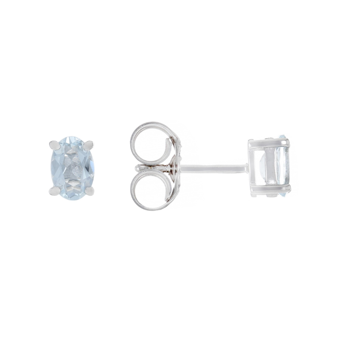 Aretes Studs Aguamarina en Plata con Baño de Rodio