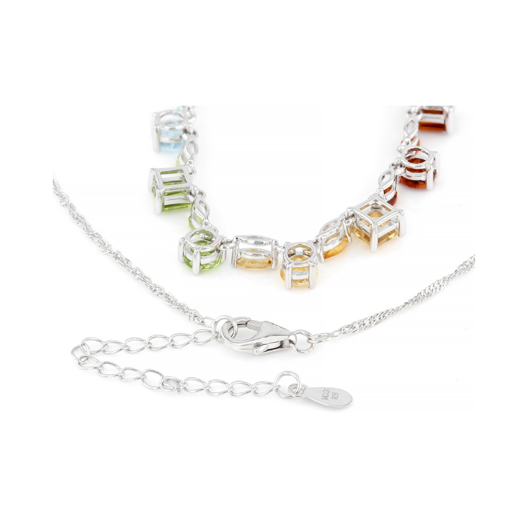 Collar 8.59 cttw Multi Gemas Plata con Baño de Rodio 18 inch