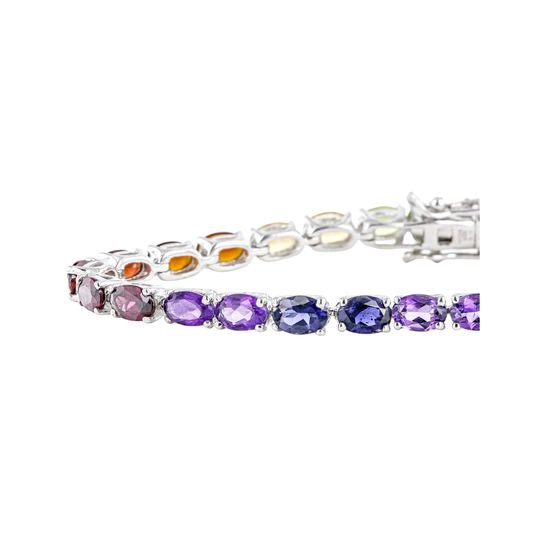 Brazalete 12.41 cttw Multi Gemas Plata con Baño de Platino 7.25 In