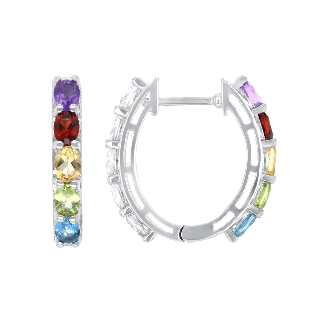 Aretes Arracada Reversibles Multi Gemas 1.75cttw Plata con Baño de Rodio