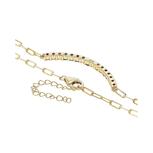 Collar Rainbow 0.95cttw Multi Gemas Paperclip Plata Baño de Oro 18k - 18 In