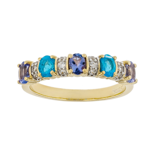 Anillo Tanzanita y Apatito con Circón en Plata con Baño de Oro 18k 0.94cttw