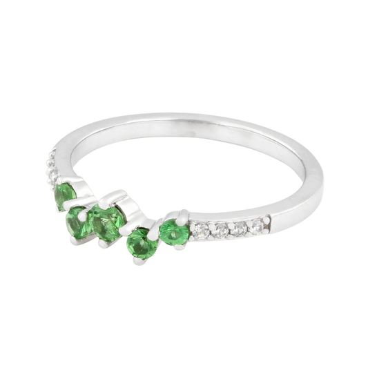 Anillo Granate Tsavorita Plata con Baño de Rodio