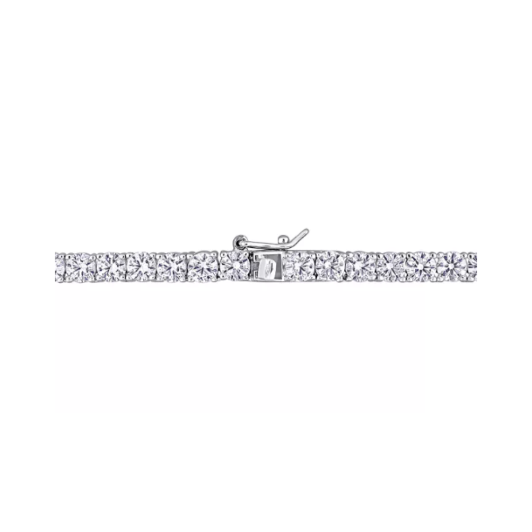 Collar Tennis con zafiro blanco redondo de laboratorio en plata esterlina (17”)