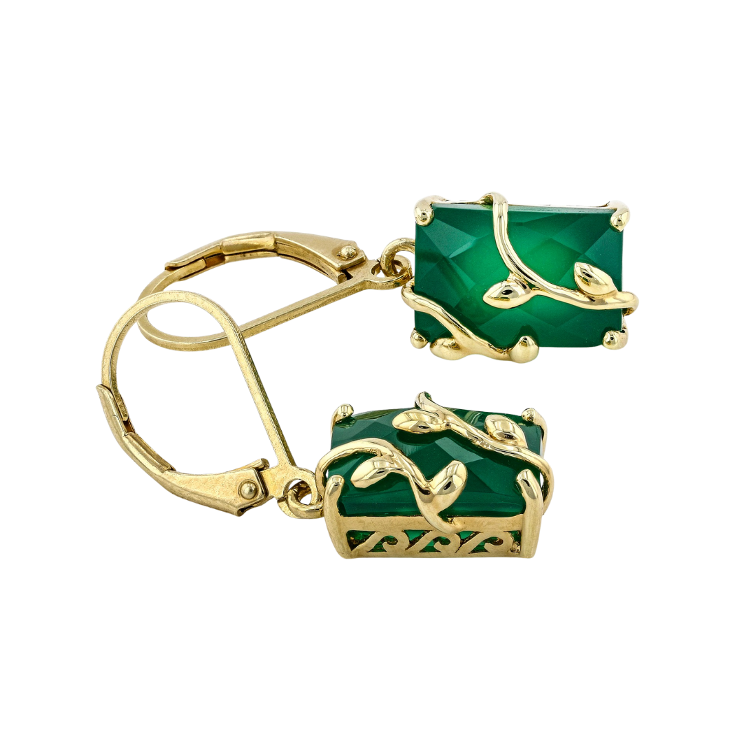 Aretes Onyx Verde Plata con Baño de Oro 18k