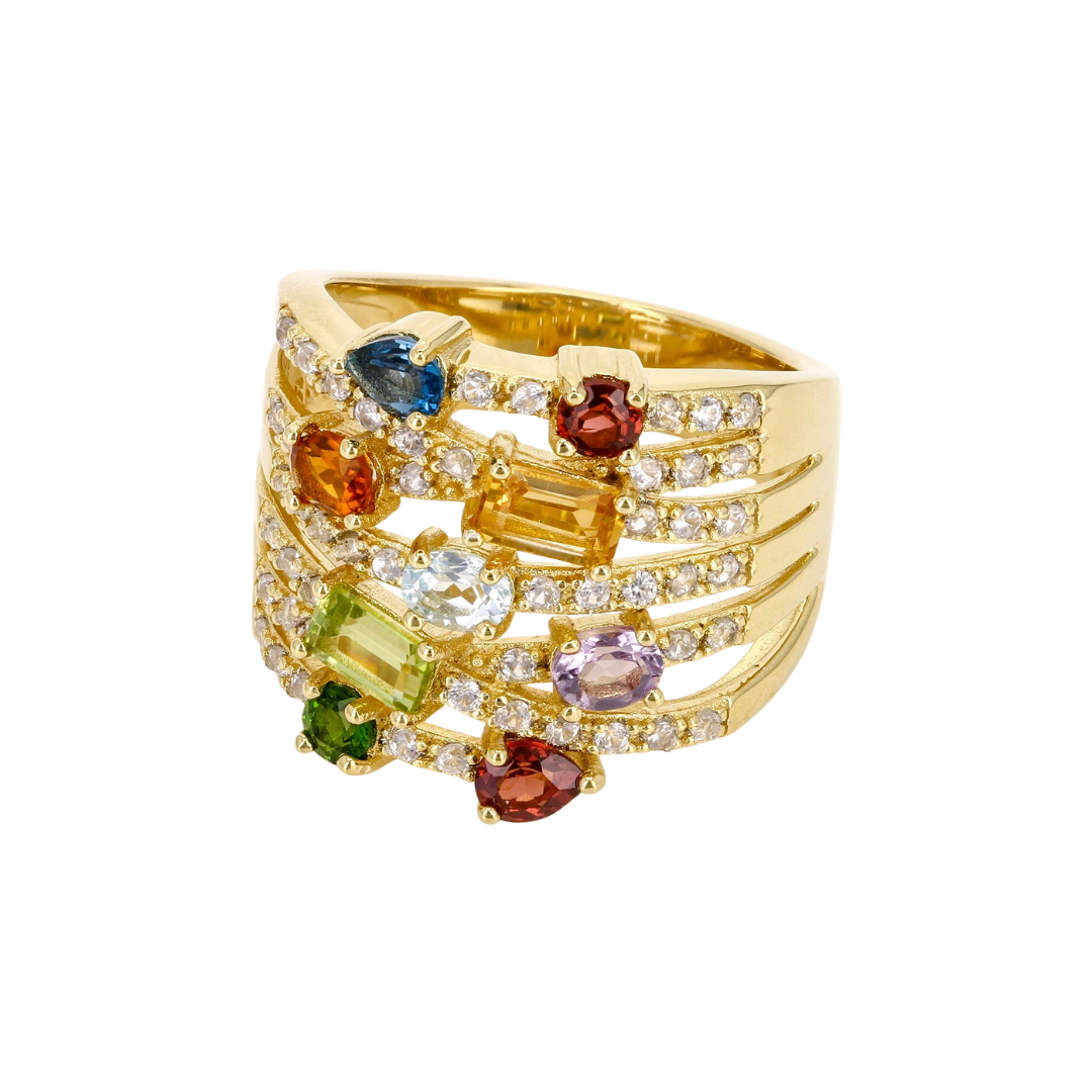 Anillo Multi-Gema 1.93 cttw Plata con baño de Oro 18k
