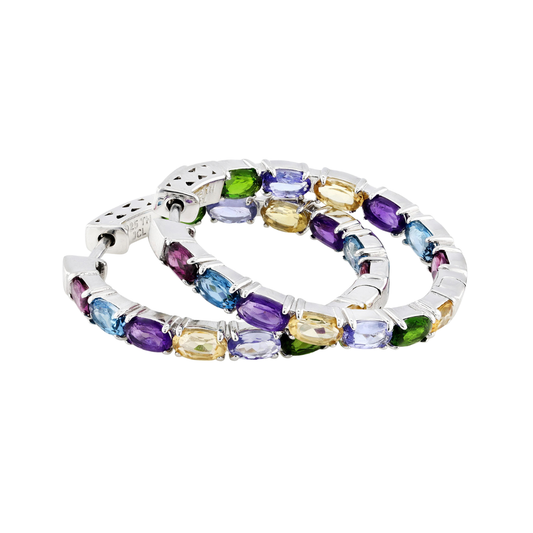 Aretes Arracadas 5.56cttw Multi-Gemas en Plata con Baño de Rodio