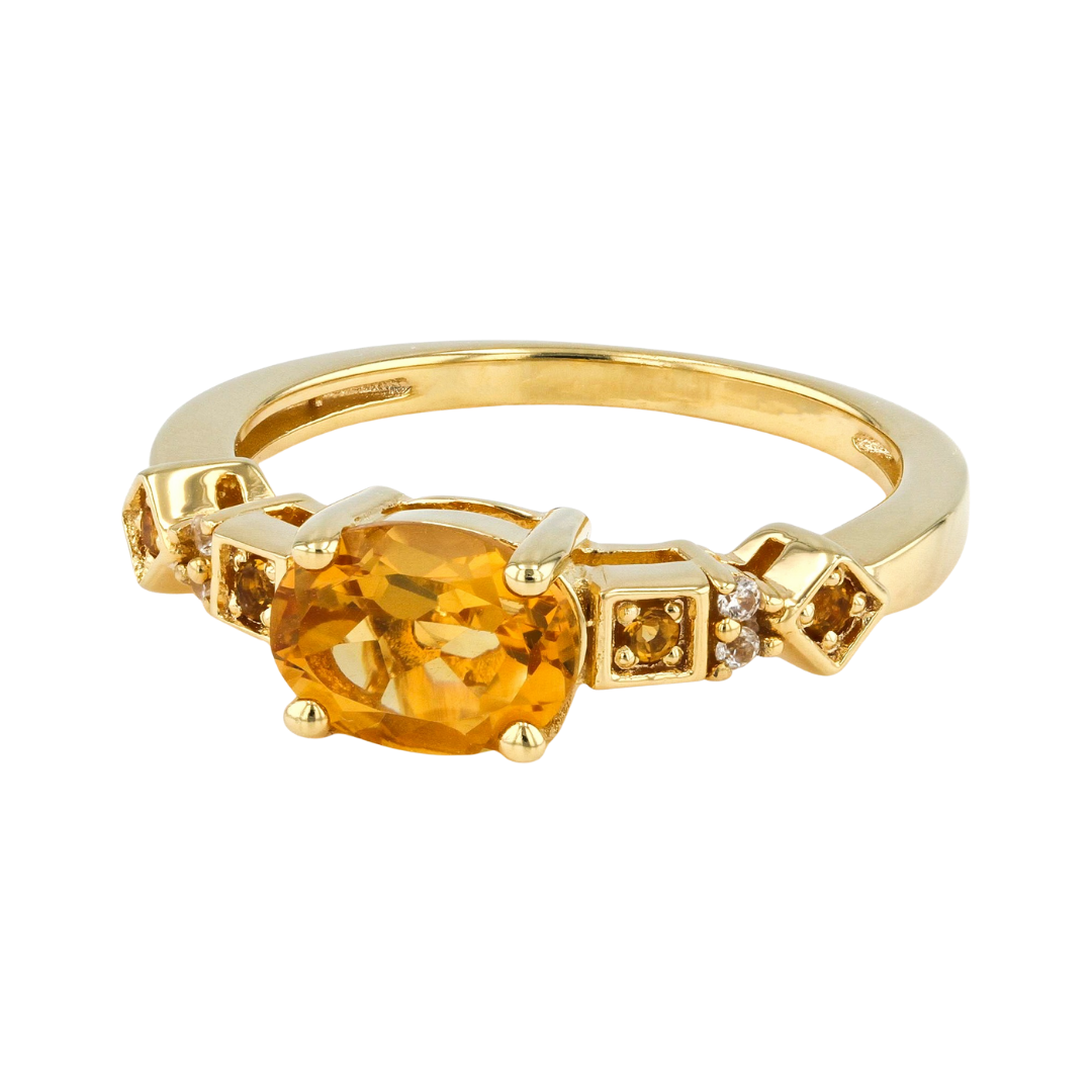 Anillo Citrino 1.13cttw en Plata con Baño de Oro 18k