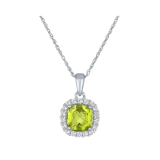 Collar Cushion con Halo de Zafiro Blanco de LaboratorEn plata