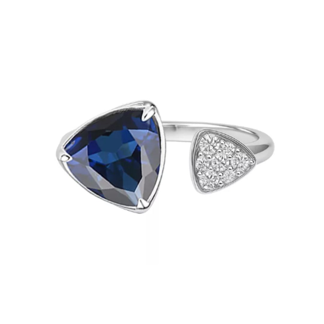 Anillo Piedra de Laboratorio .50ctw y Zafiro Blanco de Laboratorio En Plata