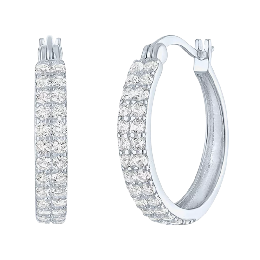 Aretes Arracadas Zafiro Blanco de Laboratorio en Plata 18mm