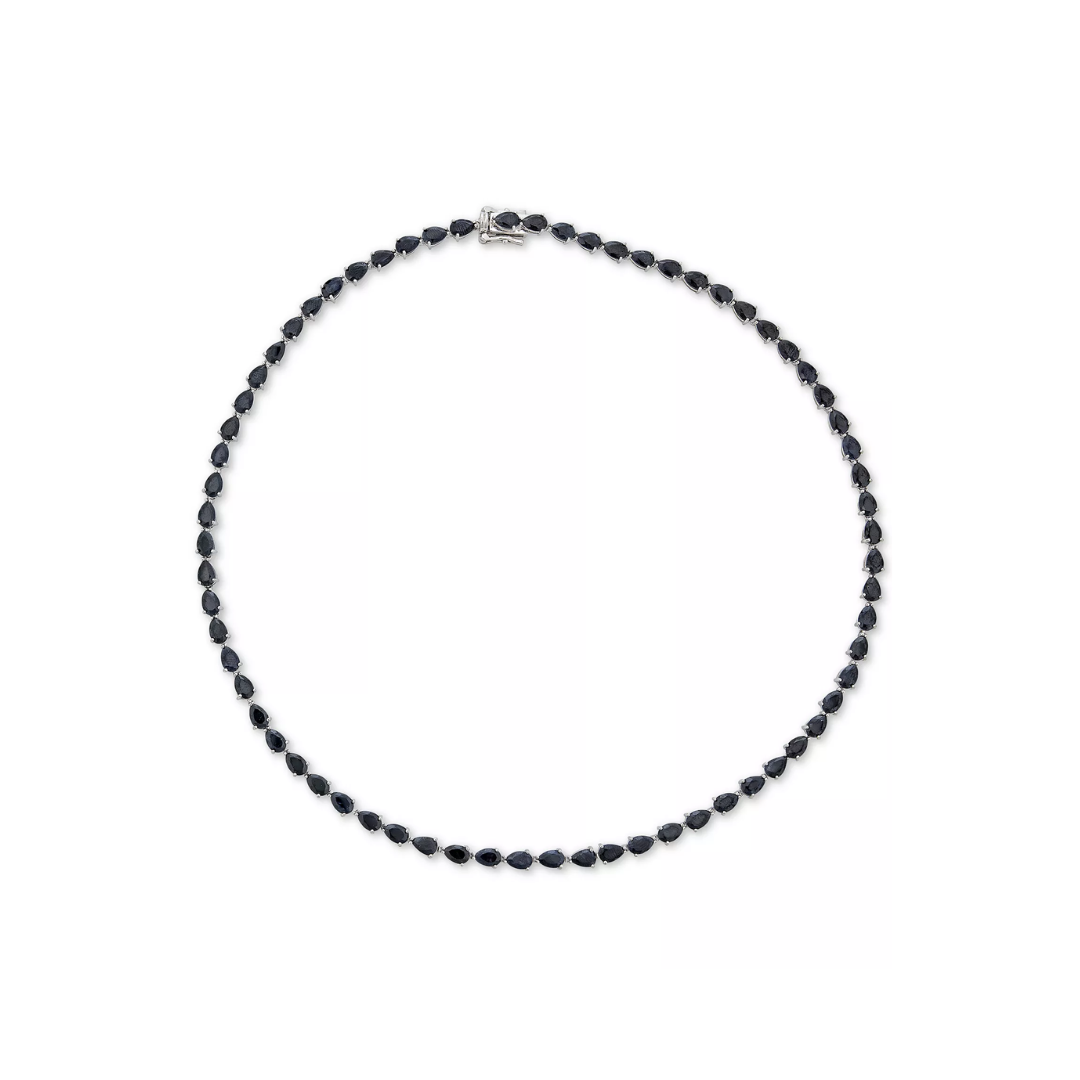 Collar Tennis Zafiro Negro Natural 18" en Plata 34ctt