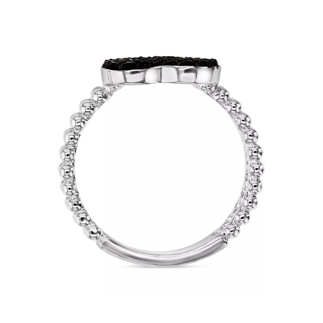 Anillo Corazon Espinela Negra con Doble Argolla 0.75cttw en Plata con Baño de Rodio