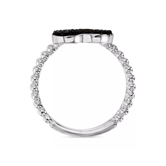 Anillo Corazon Espinela Negra con Doble Argolla 0.75cttw en Plata con Baño de Rodio