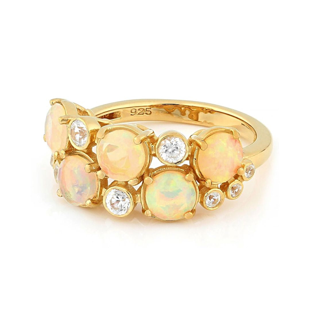 Anillo Ópalo y Circon en Plata con baño de Oro 1.17ctw