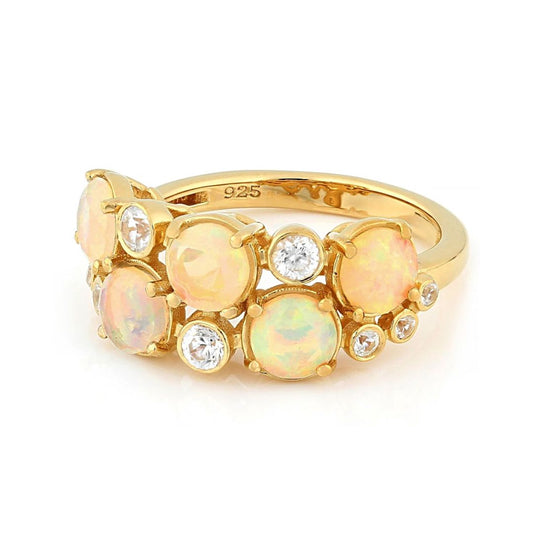Anillo Ópalo y Circon en Plata con baño de Oro 1.17ctw