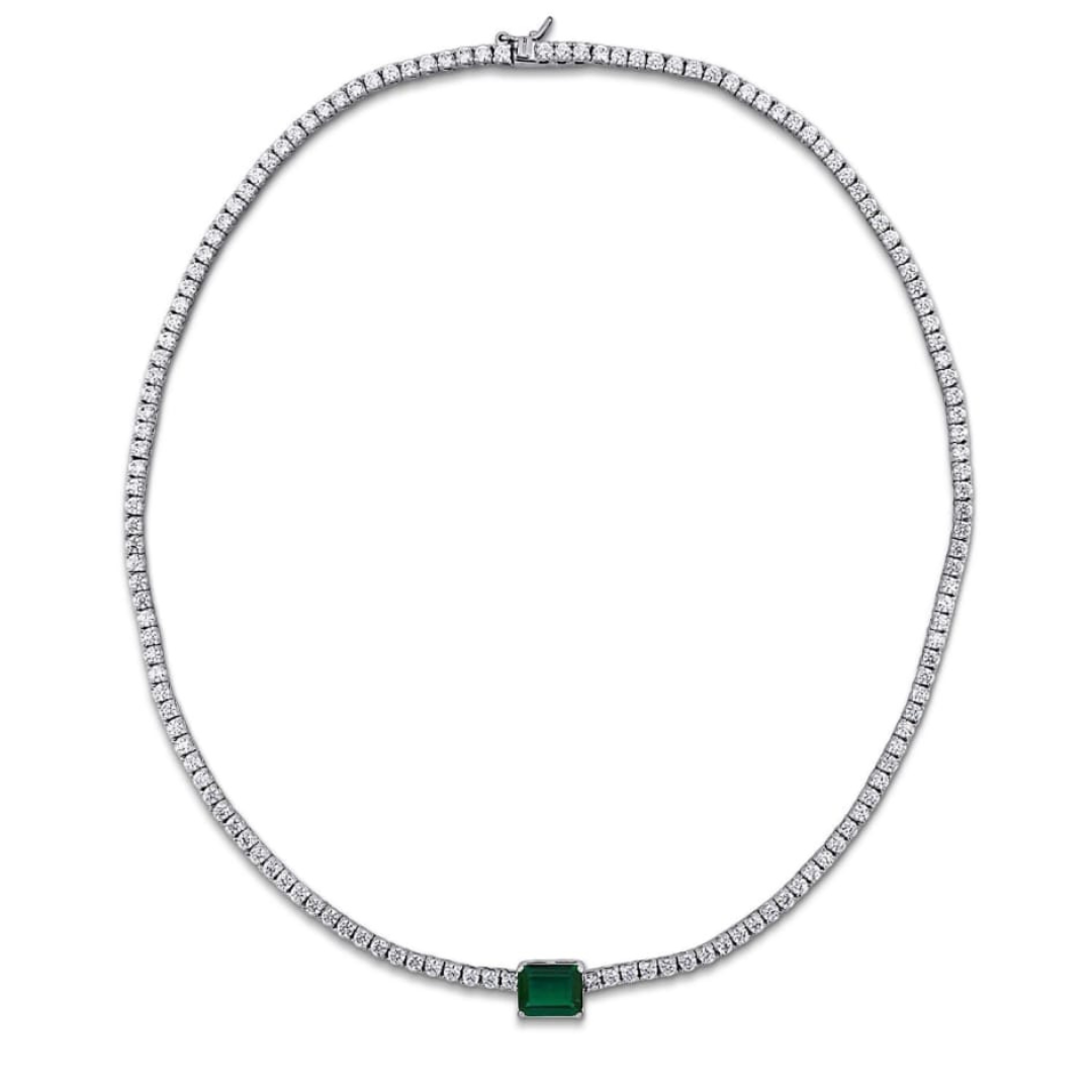 Collar Tennis Zafiro Blanco de Laboratorio con Gema Principal de Laboratorio en Plata (Rubí/Esmeralda)