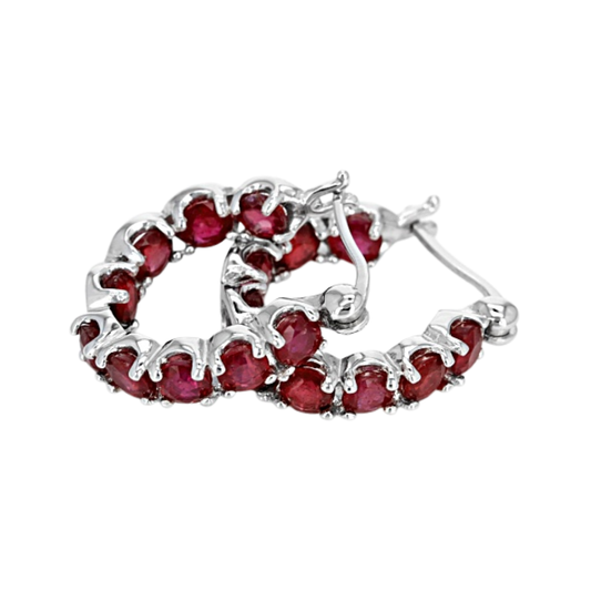 Aretes Arracadas de Rubi 6.48cttw en Plata con Baño de Rodio