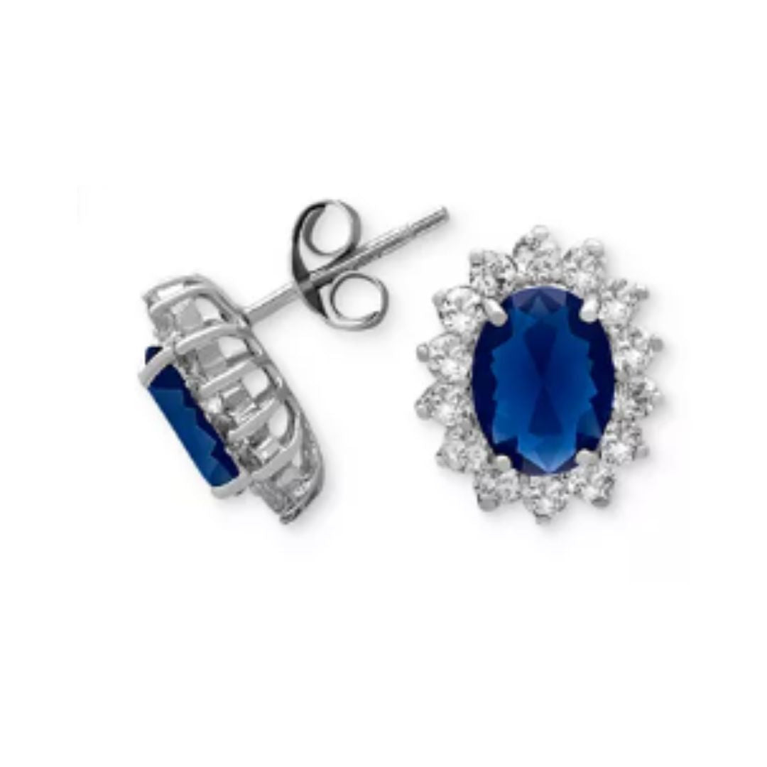 Aretes Lady D Zafiro Azul y Blanco de Laboratorio en Plata