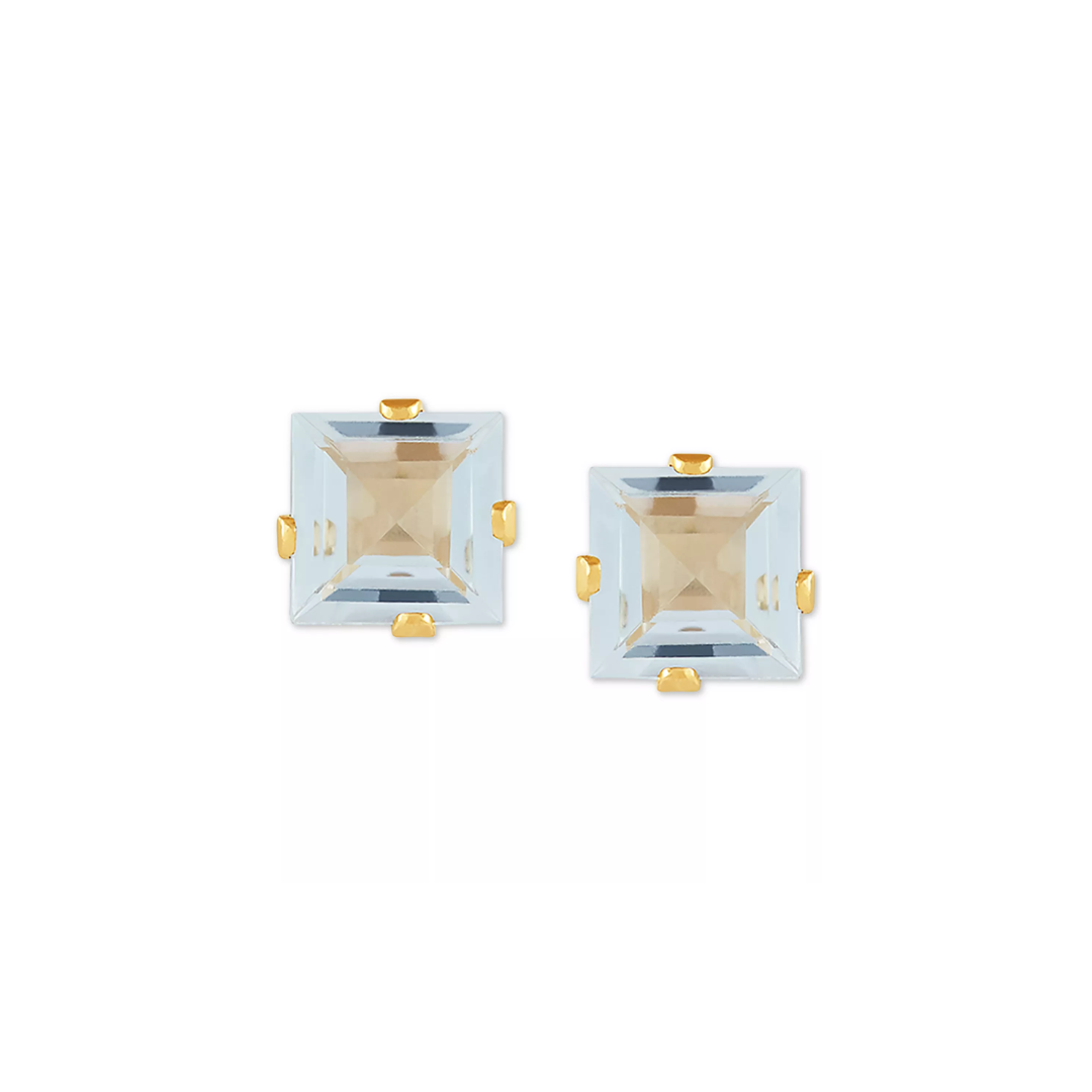 Aretes Studs 1cttw Aguamarina Oro Amarillo 14k