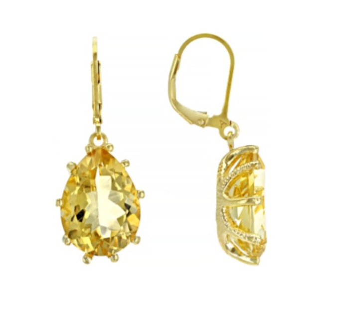 Aretes colgantes con citrino en plata esterlina bañada en oro (14cttw)
