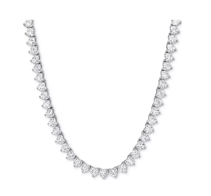 Collar Tennis con corazones de zafiro blanco de laboratorio (31.1 ct) en plata esterlina (18”)