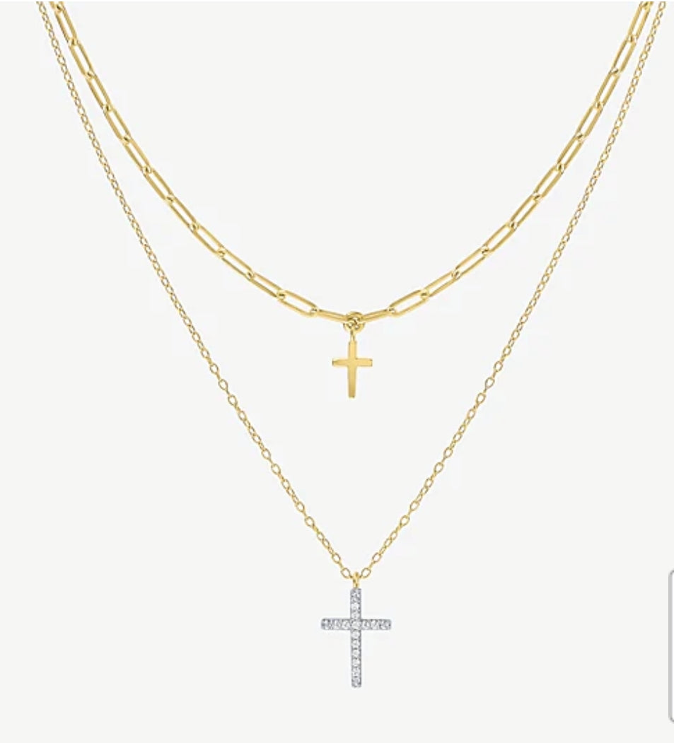 Set Collar de cruces Diamante de Lab en Plata con Baño de Oro