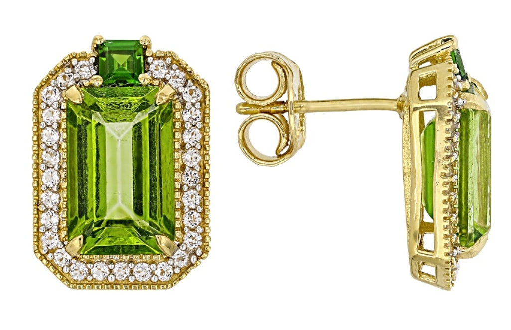 Aretes Topacio Verde, Diopsidio y Topacio Blanco en Plata con vaño de Oro