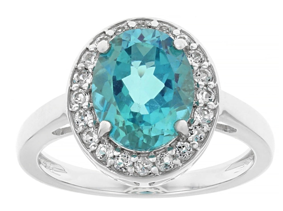 Anillo Topacio color Paraiba 2.72ctw y Topacio Blanco en Plata
