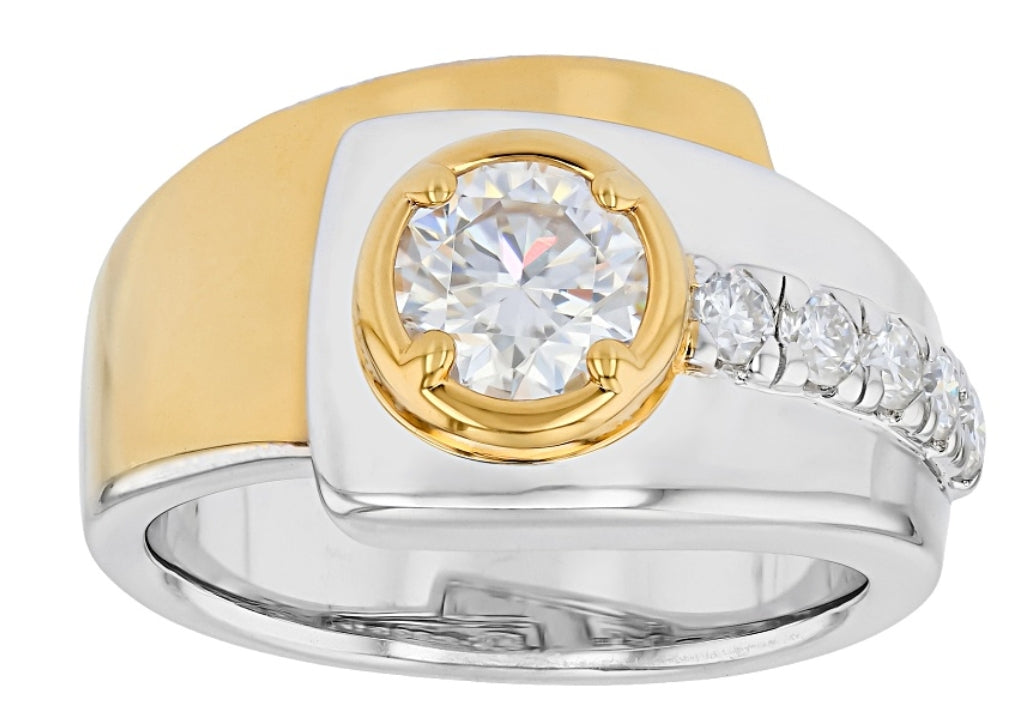 Anillo Moissanita 1.05ctw en Plata y Plata con baño de Oro