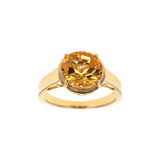 Anillo con Citrino Redondo en Baño de Oro Amarillo 18K sobre Plata Esterlina (2.70 cttw)