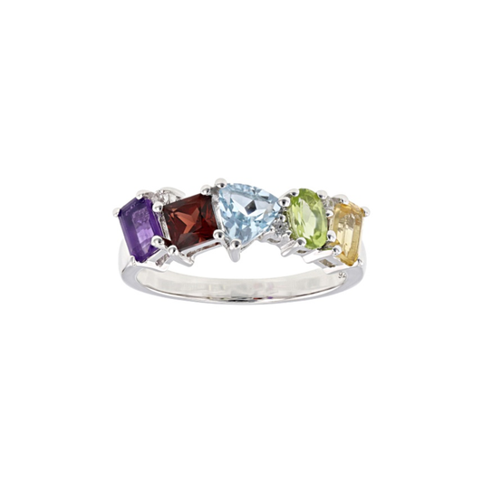 Anillo con Gemas Multicolor en Baño de Rodio sobre Plata Esterlina (1.53 cttw)