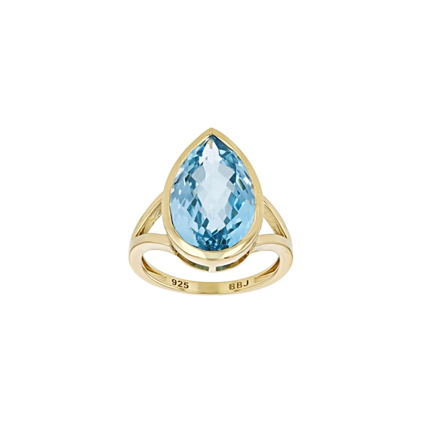 Anillo con Topacio Azul Glaciar en Baño de Oro Amarillo 18K sobre Plata Esterlina (8.93 cttw)
