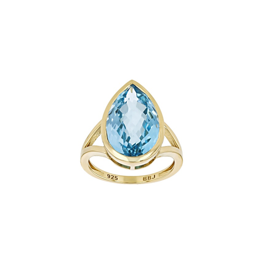 Anillo con Topacio Azul Glaciar en Baño de Oro Amarillo 18K sobre Plata Esterlina (8.93 cttw)