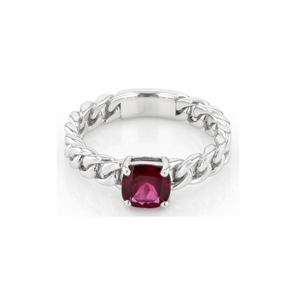 Anillo con Granate Rodolita en Corte Cojín en Baño de Rodio sobre Plata Esterlina (0.89 cttw)