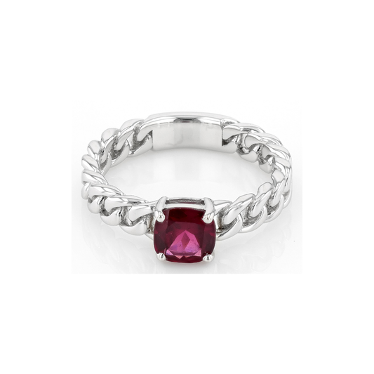 Anillo con Granate Rodolita en Corte Cojín en Baño de Rodio sobre Plata Esterlina (0.89 cttw)