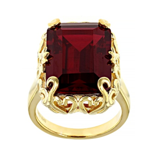 Anillo con Rubí de Laboratorio en Baño de Oro Amarillo 18K sobre Plata Esterlina (14.45 cttw)