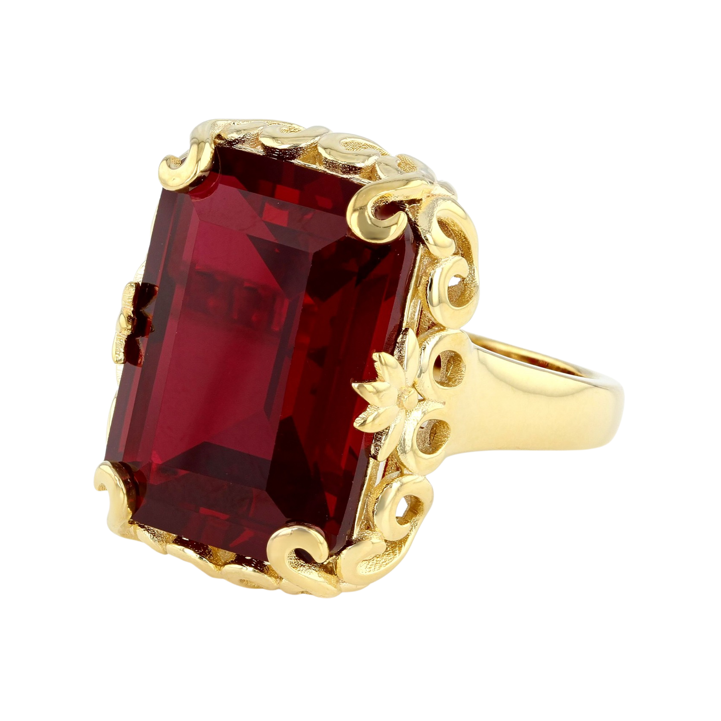 Anillo con Rubí de Laboratorio en Baño de Oro Amarillo 18K sobre Plata Esterlina (14.45 cttw)