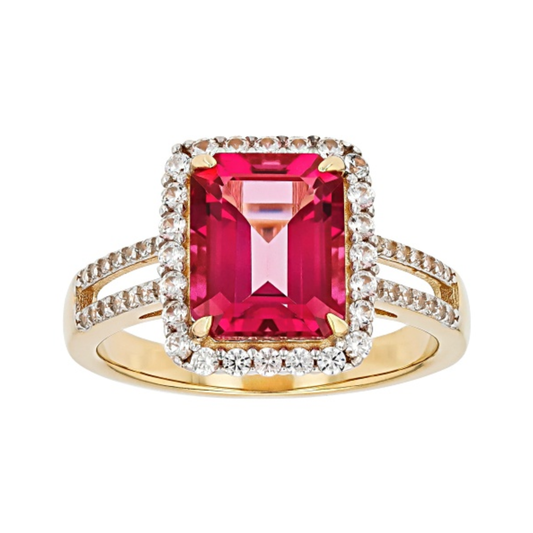 Anillo con Topacio Rosa y Zirconia Blanca en Baño de Oro Amarillo 18K sobre Plata Esterlina (3.73 cttw)