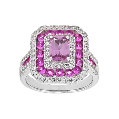 Anillo con Zafiro Rosa y Blanco en Baño de Rodio sobre Plata Esterlina (2.53 cttw)