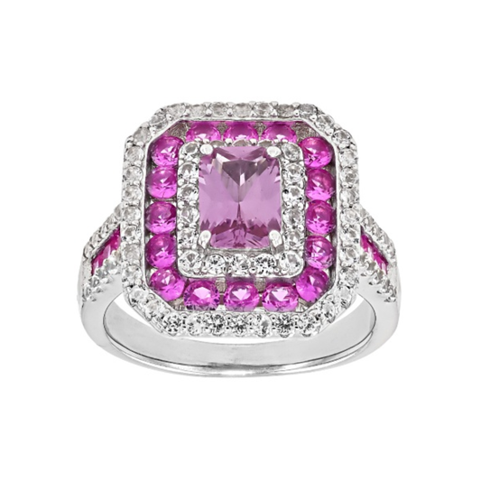 Anillo con Zafiro Rosa y Blanco en Baño de Rodio sobre Plata Esterlina (2.53 cttw)