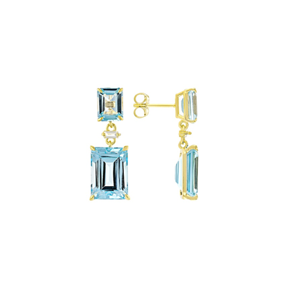 Aretes con Topacios Azules Glaciares y Topacios Blancos en Baño de Oro Amarillo 18K sobre Plata Esterlina (23.50 cttw)