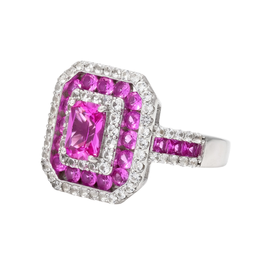 Anillo con Zafiro Rosa y Blanco en Baño de Rodio sobre Plata Esterlina (2.53 cttw)